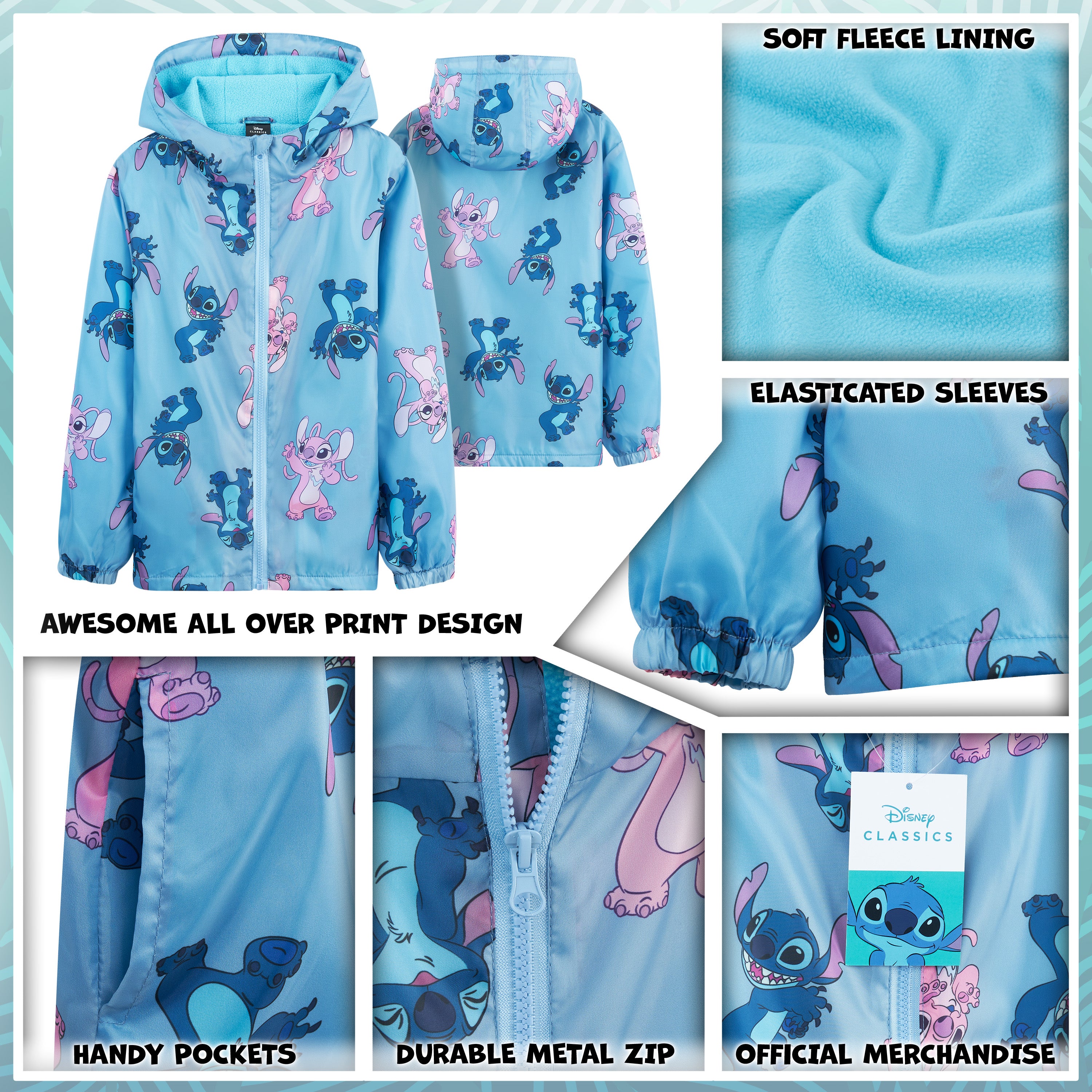 Disney Stitch Girls Raincoat - Waterproof Hooded Jacket for Kids - Get Trend