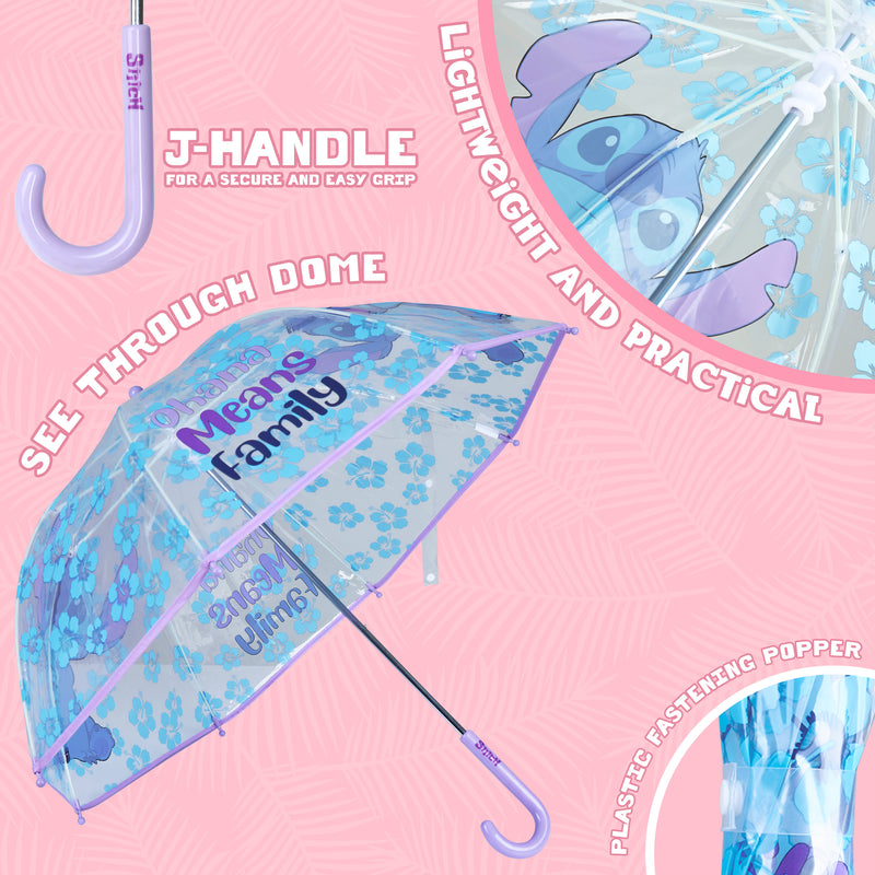 Disney Stitch Clear Dome Umbrella for Girls - Transparent Umbrella