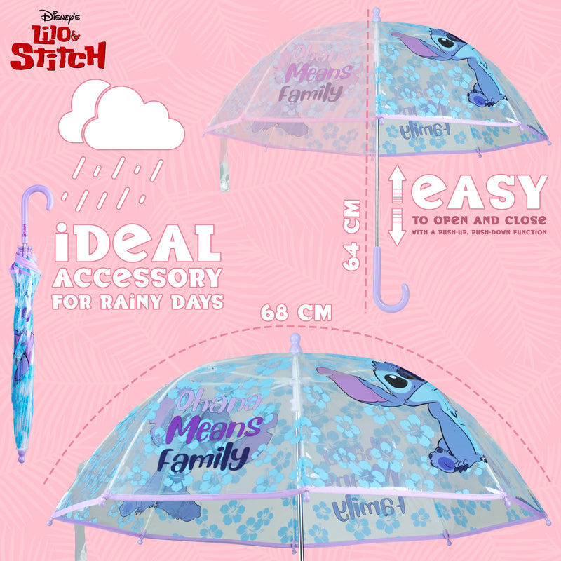 Disney Stitch Clear Dome Umbrella for Girls - Transparent Umbrella