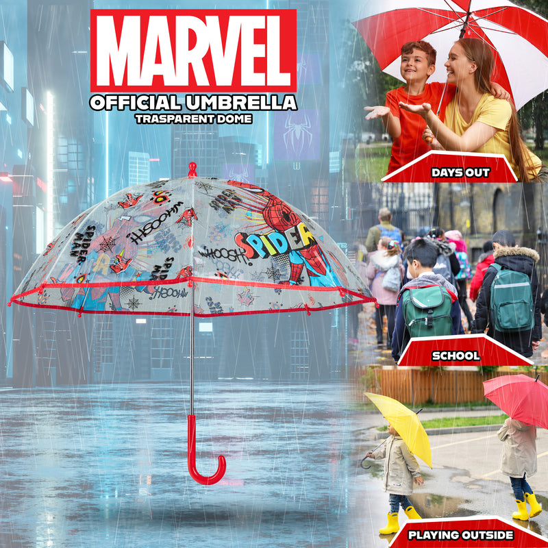 Marvel Spiderman Clear Dome Umbrella for Kids - folding Transparent Umbrella