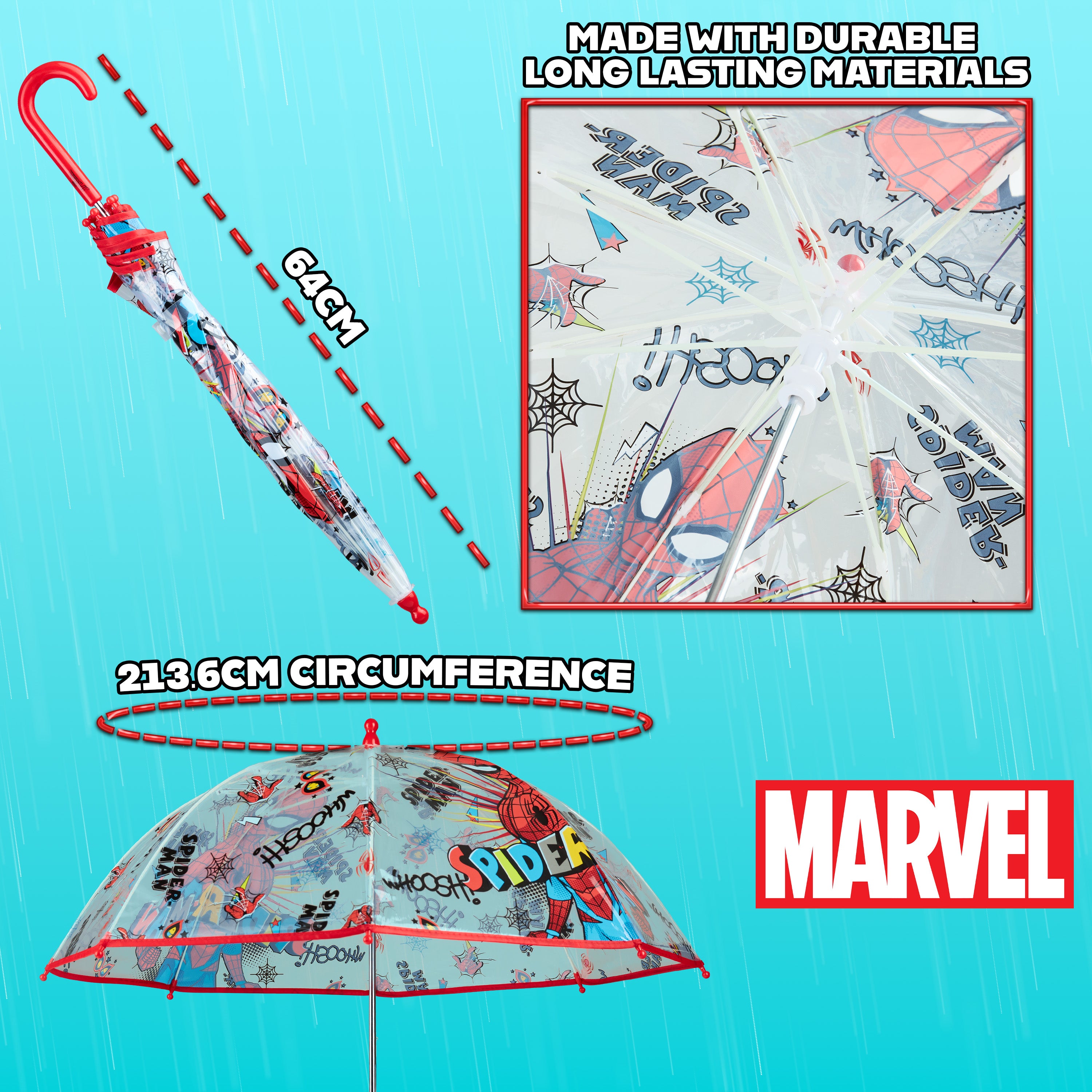 Marvel Spiderman Clear Dome Umbrella for Kids - folding Transparent Umbrella - Get Trend