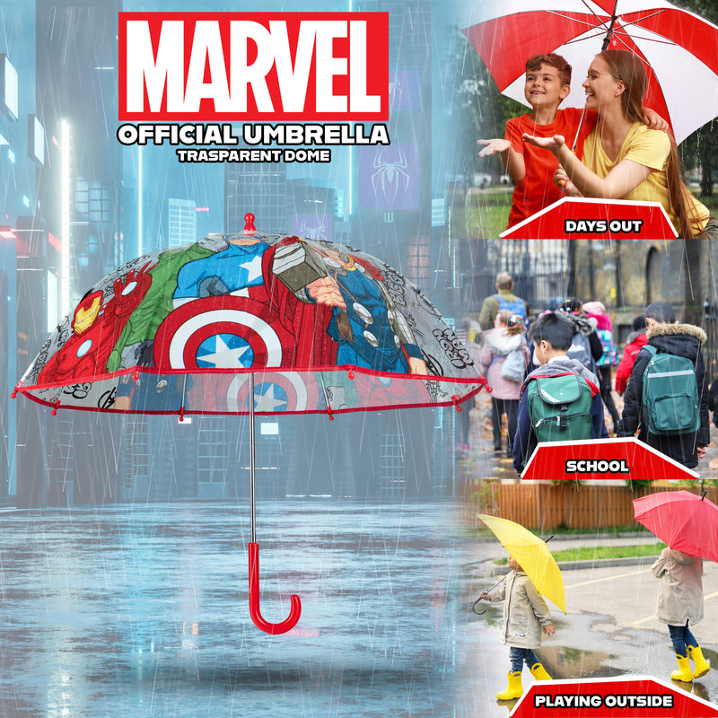 Marvel Avengers Clear Dome Umbrella for Kids Folding Transparent Umbrella