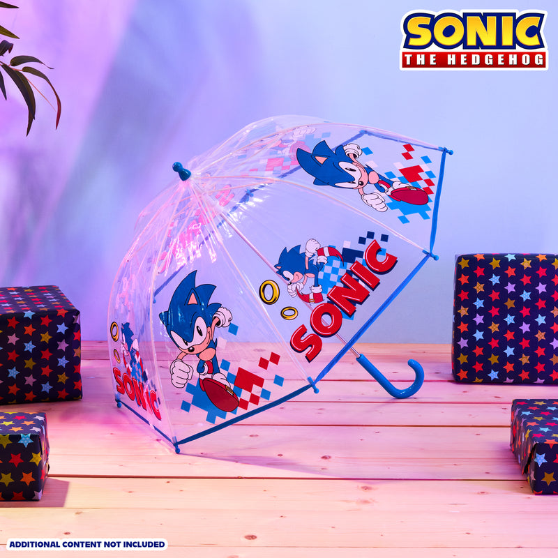 Sonic the Hedgehog Clear Umbrella for Boys - Folding Dome Birdcage Umbrella