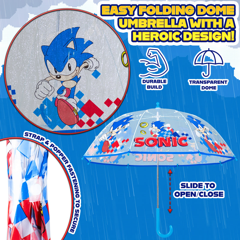 Sonic the Hedgehog Clear Umbrella for Boys - Folding Dome Birdcage Umbrella - Get Trend