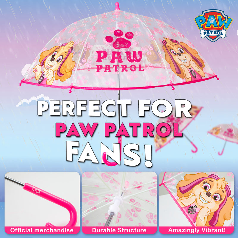 Paw Patrol Skye,  Stick Umbrella for Kids, Clear Dome Lightweight Kids Umbrella