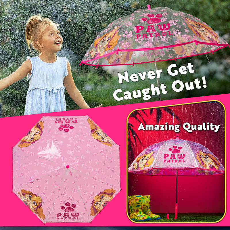 Paw Patrol Skye,  Stick Umbrella for Kids, Clear Dome Lightweight Kids Umbrella