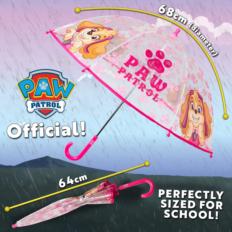 Paw Patrol Skye,  Stick Umbrella for Kids, Clear Dome Lightweight Kids Umbrella