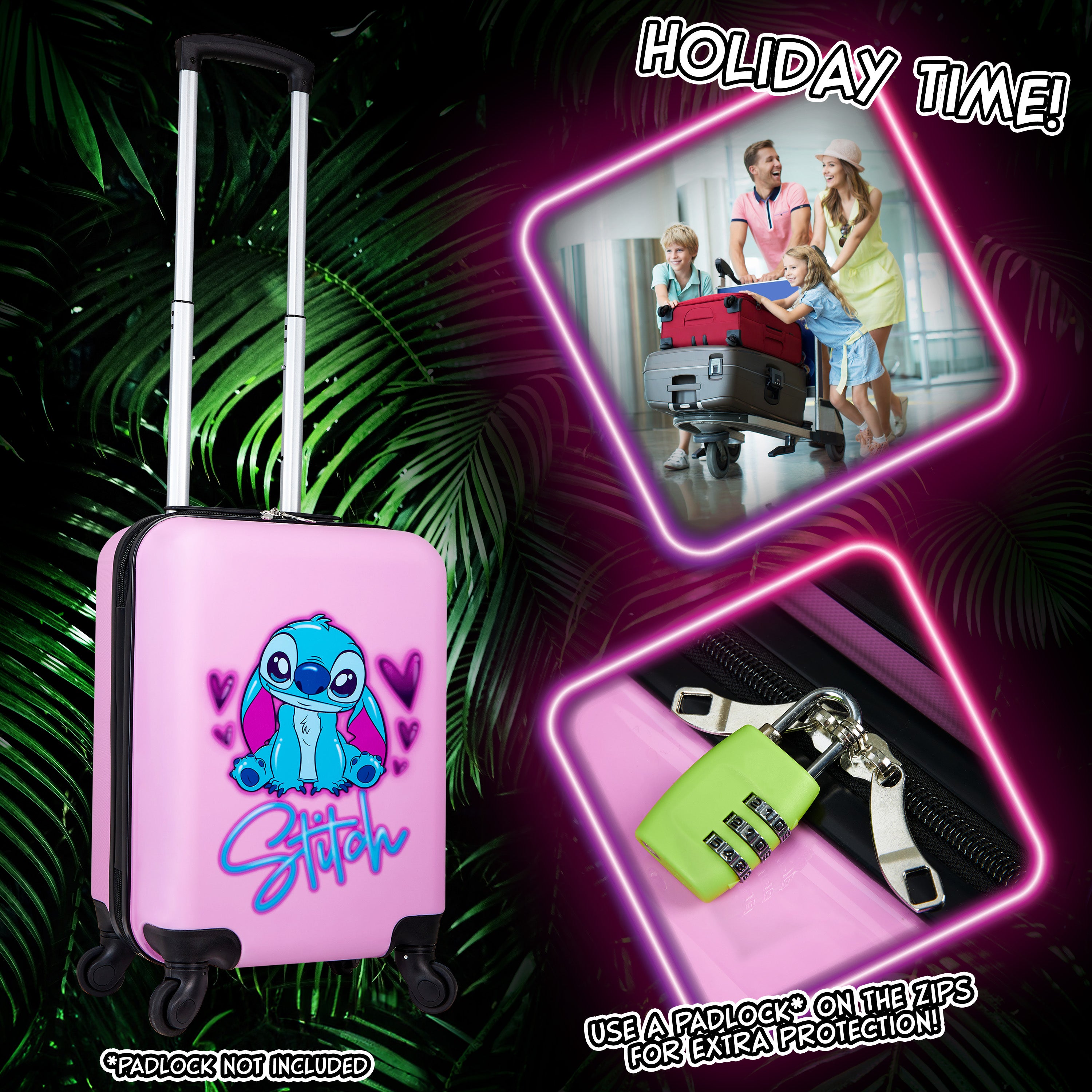 Disney Stitch Suitcase Hard Shell 49.5 x 32 x 21cm 28L Capacity - Get Trend