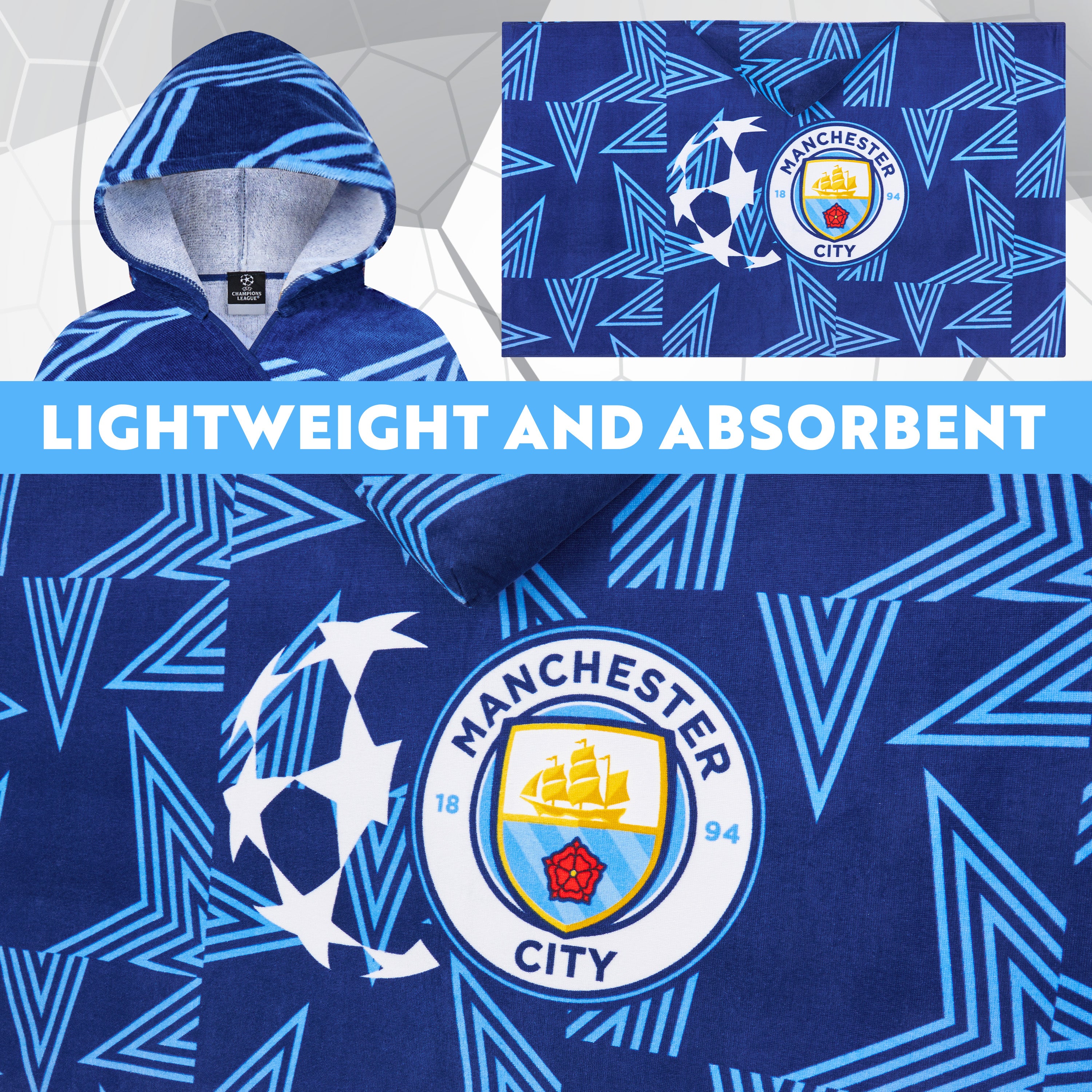 MANCHESTER CITY F.C. Bath Towel with Hood for Kids Teens Absorbent Football  Cotton Poncho Towel - Get Trend