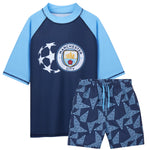 MANCHESTER CITY F.C. Swimsuit Set Boys 2 Pcs Swimming Costume Swim Shorts Rash Vest - Get Trend