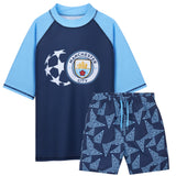 MANCHESTER CITY F.C. Swimsuit Set Boys 2 Pcs Swimming Costume Swim Shorts Rash Vest - Get Trend