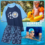 MANCHESTER CITY F.C. Swimsuit Set Boys 2 Pcs Swimming Costume Swim Shorts Rash Vest - Get Trend