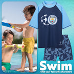MANCHESTER CITY F.C. Swimsuit Set Boys 2 Pcs Swimming Costume Swim Shorts Rash Vest - Get Trend