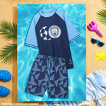 MANCHESTER CITY F.C. Swimsuit Set Boys 2 Pcs Swimming Costume Swim Shorts Rash Vest - Get Trend