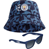 MANCHESTER CITY F.C. Bucket Hat and Kids Sunglasses Set Summer Sun Hat 100% UV - Get Trend