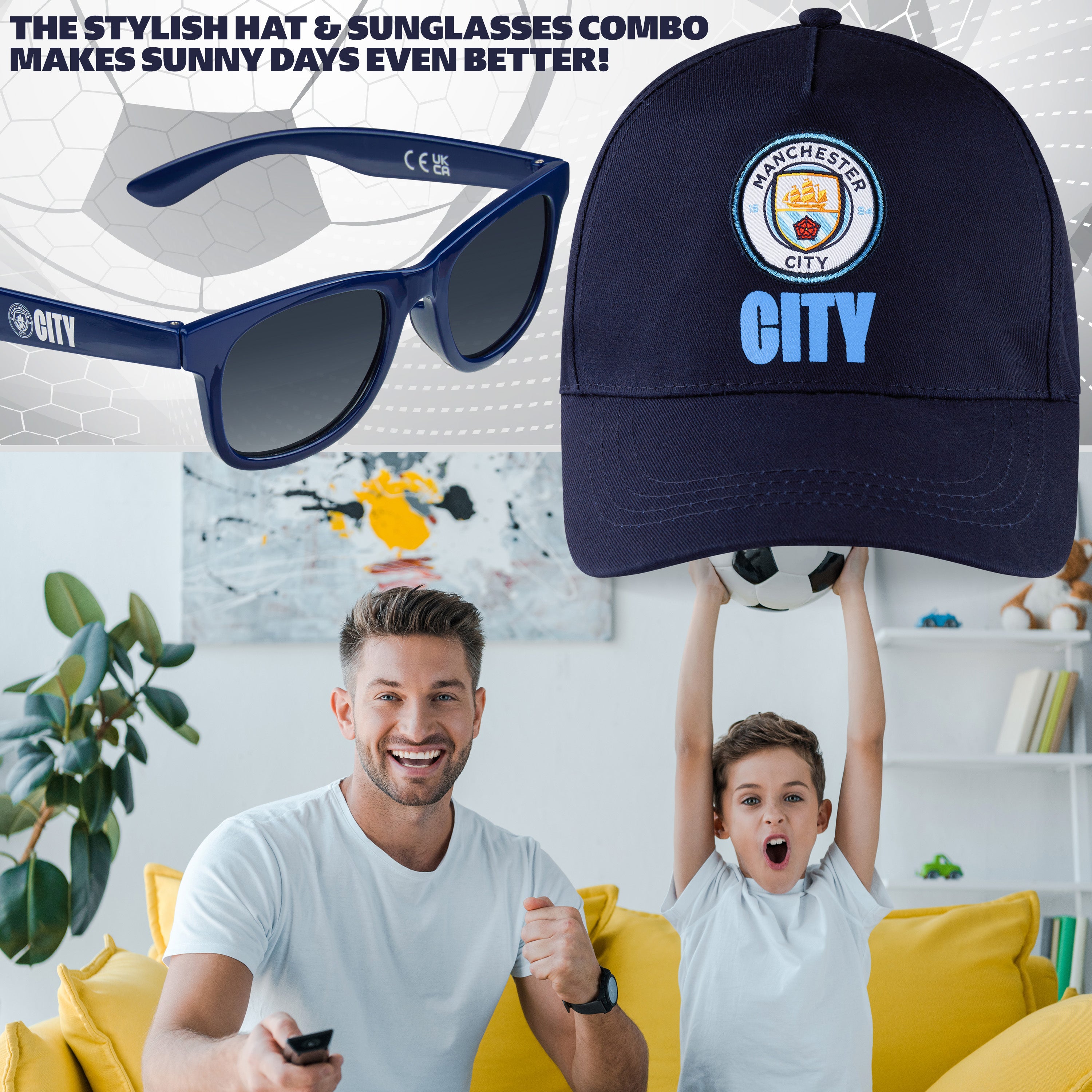 MANCHESTER CITY F.C. Baseball Capand Kids Sunglasses Set Summer Sun Hat 100% UV - Get Trend