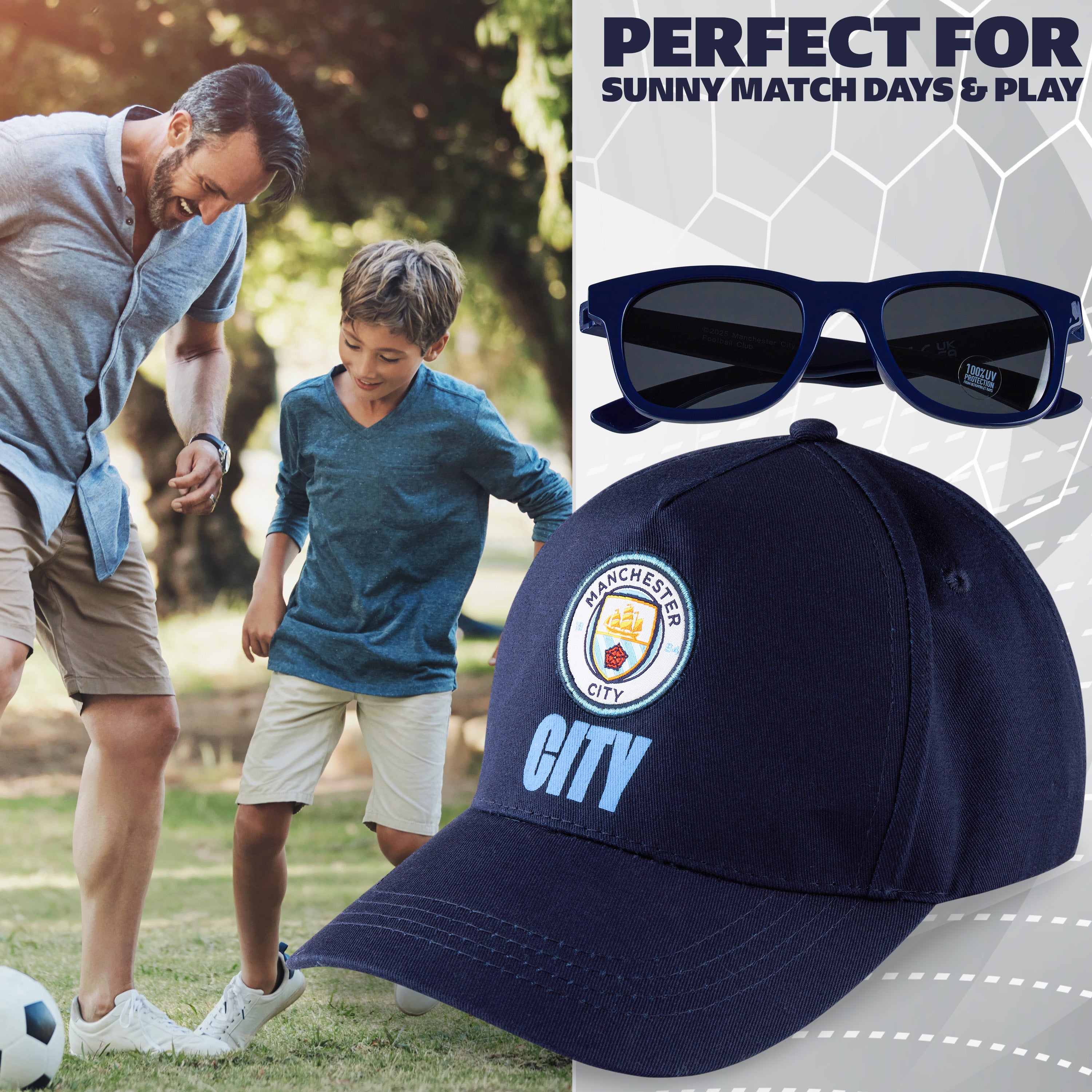 MANCHESTER CITY F.C. Baseball Capand Kids Sunglasses Set Summer Sun Hat 100% UV - Get Trend