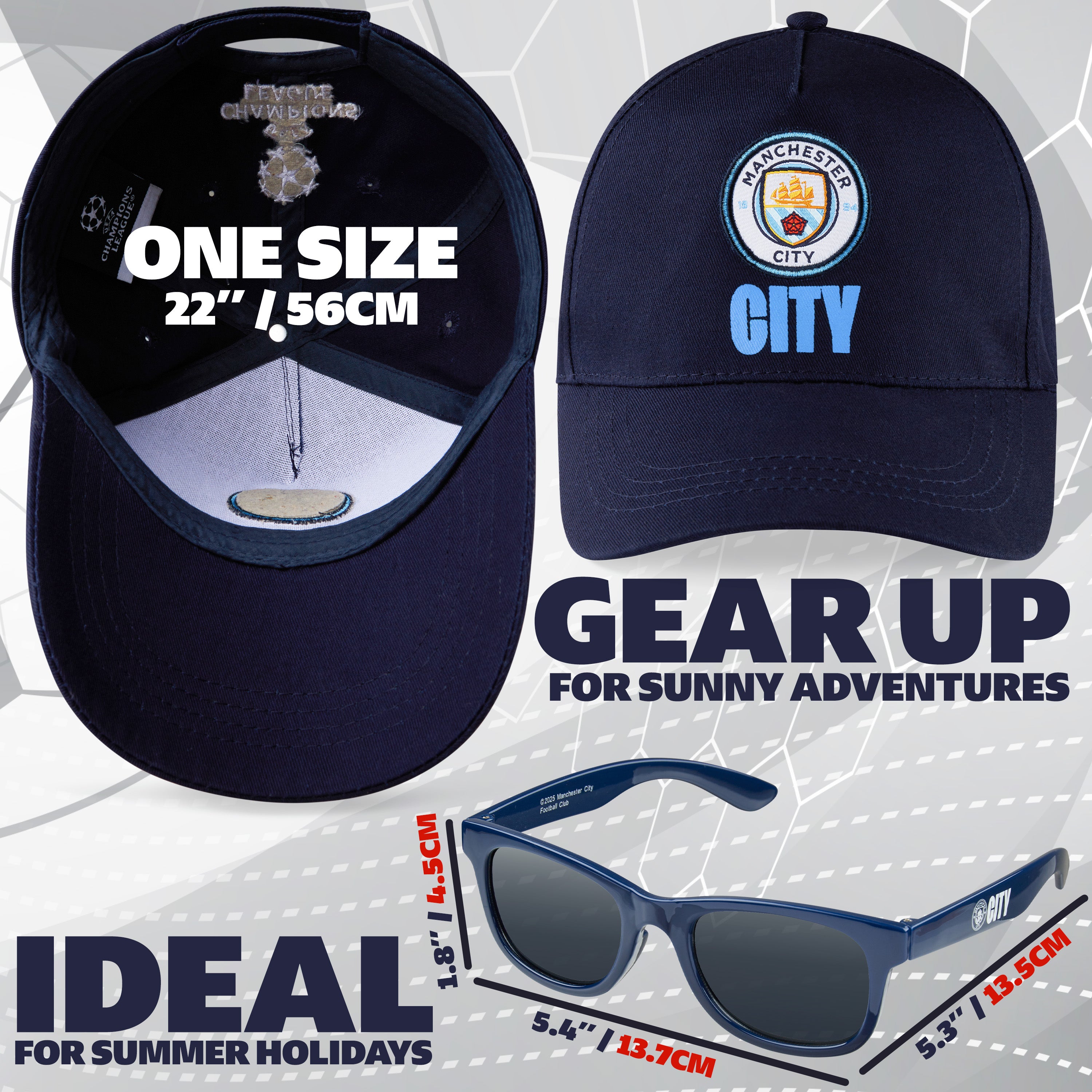 MANCHESTER CITY F.C. Baseball Capand Kids Sunglasses Set Summer Sun Hat 100% UV - Get Trend
