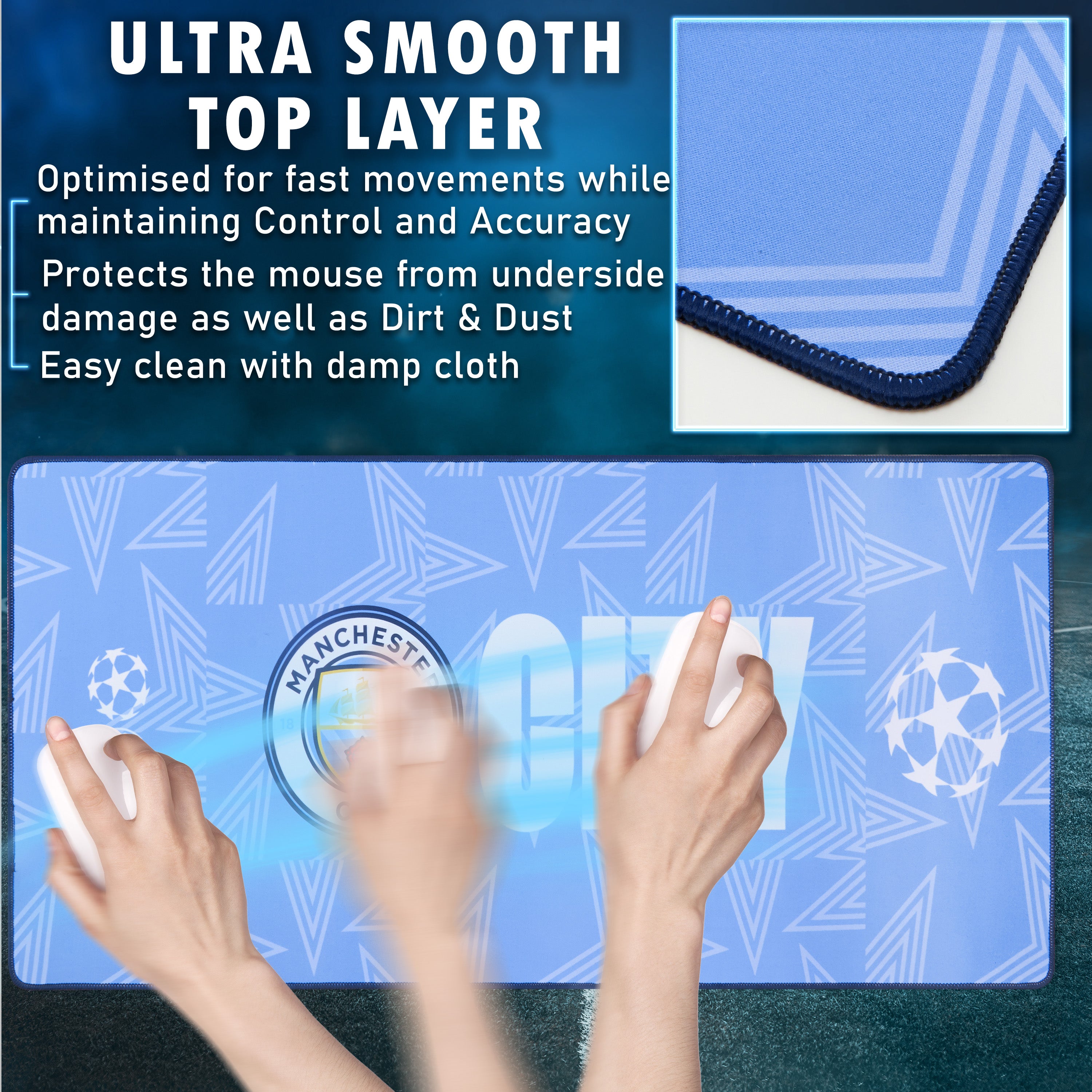 Manchester City F.C. Mouse Mat Large Desk Mat Gaming PC Keyboard Laptop Mouse Pad 80 x 35cm Protector Mat Non Slip Home Office Desk Accessories Football Gifts - Get Trend