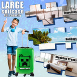 Minecraft Suitcase Kids Teens Creeper Hard Shell Luggage Travel Case 4 Wheels Handle Travel Essentials Holiday School Trips (Green, M/L66.5cm x W45.5-46L) - Get Trend