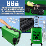 Minecraft Suitcase Kids Teens Creeper Hard Shell Luggage Travel Case 4 Wheels Handle Travel Essentials Holiday School Trips (Green, M/L66.5cm x W45.5-46L) - Get Trend