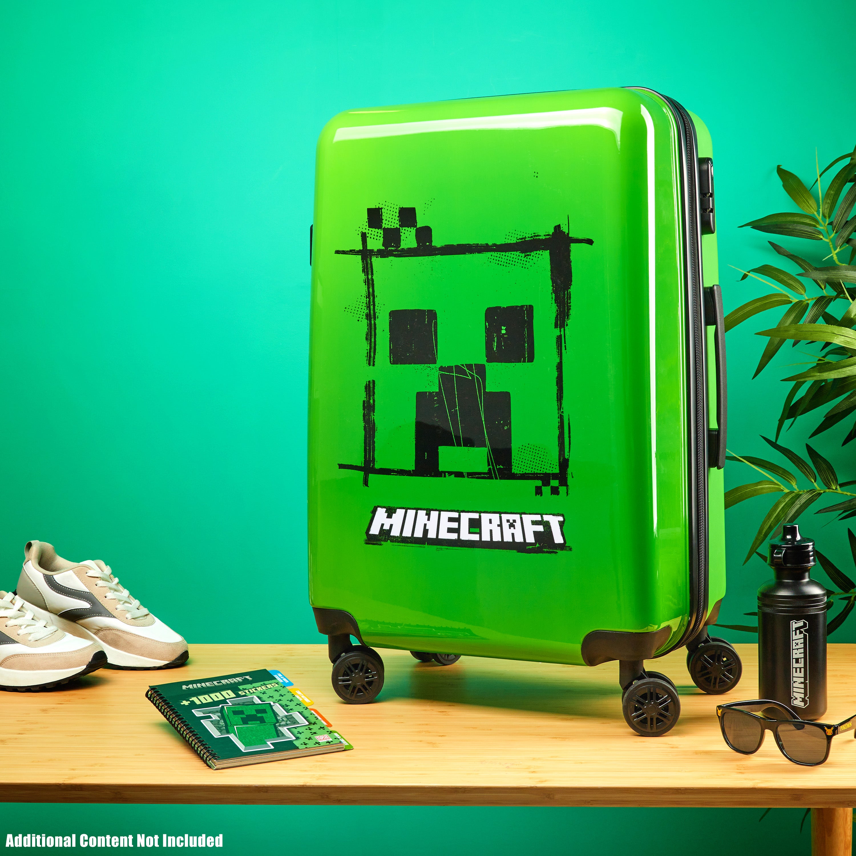 Minecraft Suitcase Kids Teens Creeper Hard Shell Luggage Travel Case 4 Wheels Handle Travel Essentials Holiday School Trips (Green, M/L66.5cm x W45.5-46L) - Get Trend
