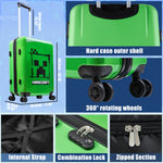 Minecraft Suitcase Kids Teens Creeper Hard Shell Luggage Travel Case 4 Wheels Handle Travel Essentials Holiday School Trips (Green, M/L66.5cm x W45.5-46L) - Get Trend