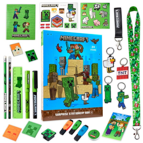 Minecraft Advent Calendar 2024, Stationery, Notebooks, Stickers, Badges for kids