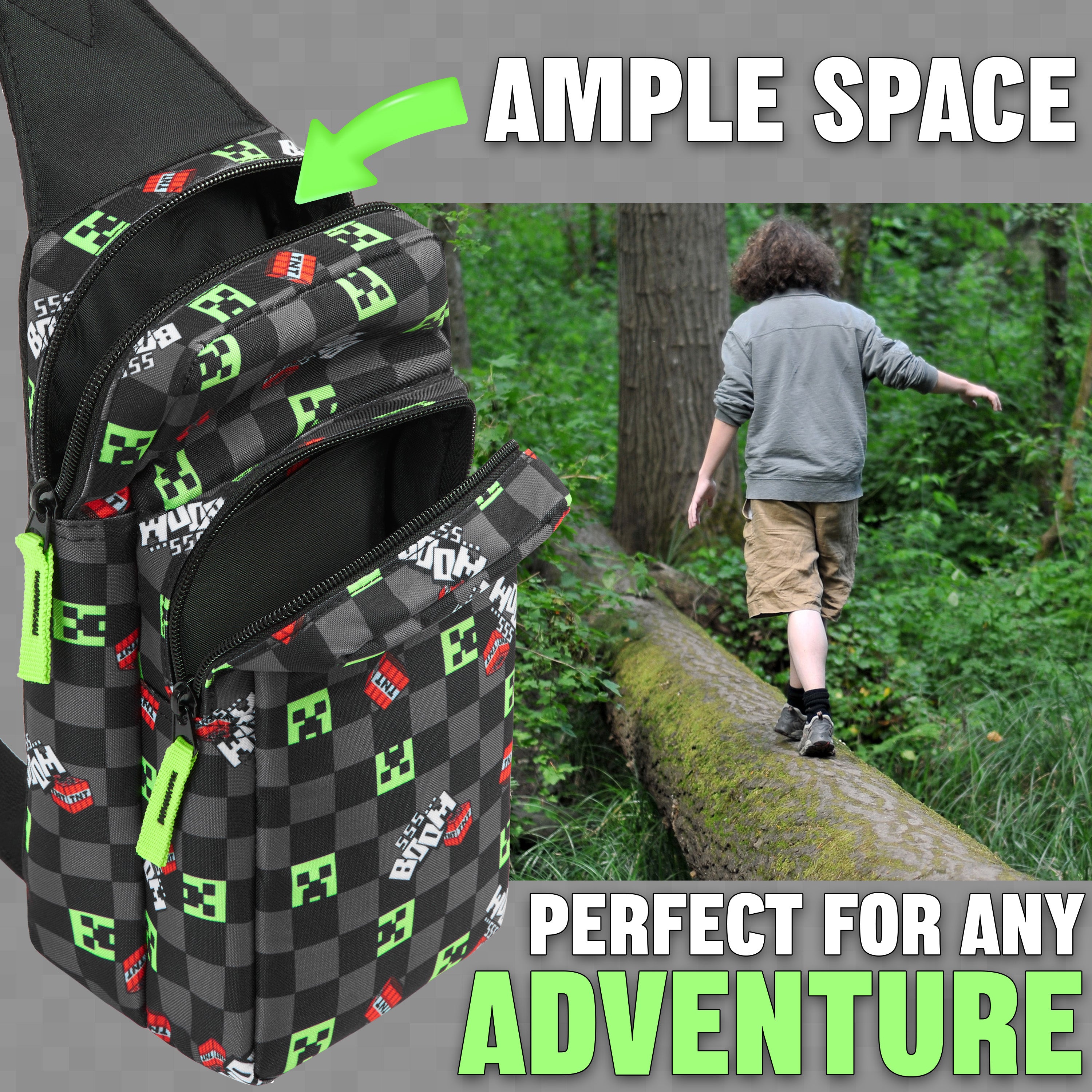 Minecraft Crossbody Bag for Boys Teens Creeper Sling Bag with Compartments Adjustable Strap Chest Bag for Travel Holidays Ideal for Phone Wallets Gamer Gifts - Get Trend