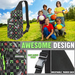 Minecraft Crossbody Bag for Boys Teens Creeper Sling Bag with Compartments Adjustable Strap Chest Bag for Travel Holidays Ideal for Phone Wallets Gamer Gifts - Get Trend