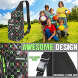 Minecraft Crossbody Bag for Boys Teens Creeper Sling Bag with Compartments Adjustable Strap Chest Bag for Travel Holidays Ideal for Phone Wallets Gamer Gifts - Get Trend