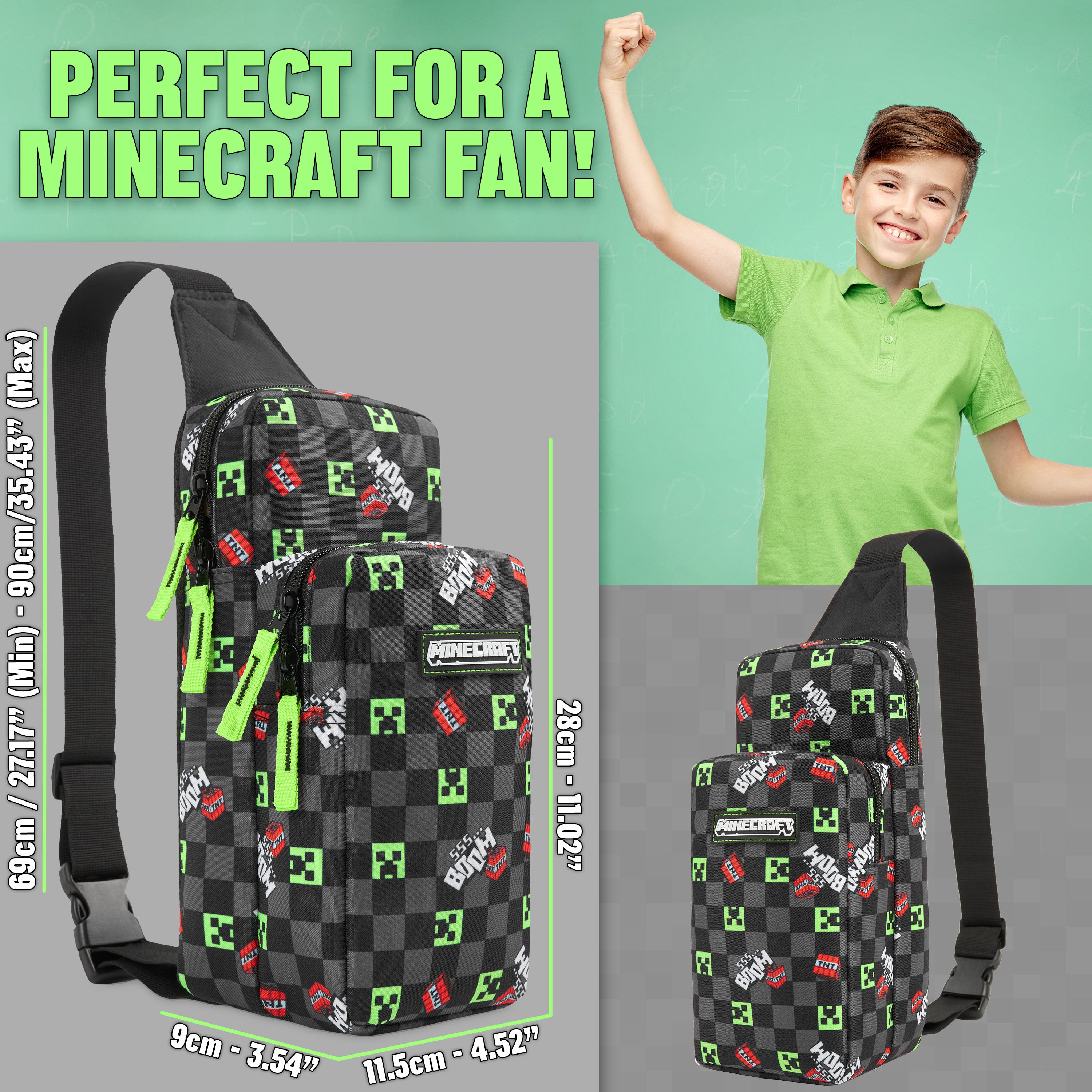 Minecraft Crossbody Bag for Boys Teens Creeper Sling Bag with Compartments Adjustable Strap Chest Bag for Travel Holidays Ideal for Phone Wallets Gamer Gifts - Get Trend