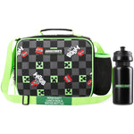 Minecraft Lunch Bag for Kids Insulated Lunch Box Creeper Snacks Food Carrier Options with Water Bottle for School Travel Picnic Cooler Bag (Black/Green) - Get Trend