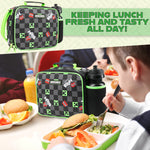 Minecraft Lunch Bag for Kids Insulated Lunch Box Creeper Snacks Food Carrier Options with Water Bottle for School Travel Picnic Cooler Bag (Black/Green) - Get Trend