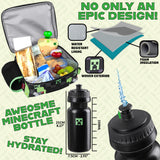 Minecraft Lunch Bag for Kids Insulated Lunch Box Creeper Snacks Food Carrier Options with Water Bottle for School Travel Picnic Cooler Bag (Black/Green) - Get Trend