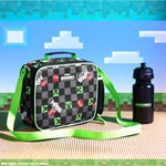 Minecraft Lunch Bag for Kids Insulated Lunch Box Creeper Snacks Food Carrier Options with Water Bottle for School Travel Picnic Cooler Bag (Black/Green) - Get Trend