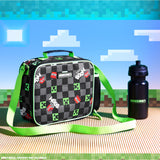 Minecraft Lunch Bag for Kids Insulated Lunch Box Creeper Snacks Food Carrier Options with Water Bottle for School Travel Picnic Cooler Bag (Black/Green) - Get Trend