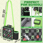 Minecraft Lunch Bag for Kids Insulated Lunch Box Creeper Snacks Food Carrier Options with Water Bottle for School Travel Picnic Cooler Bag (Black/Green) - Get Trend