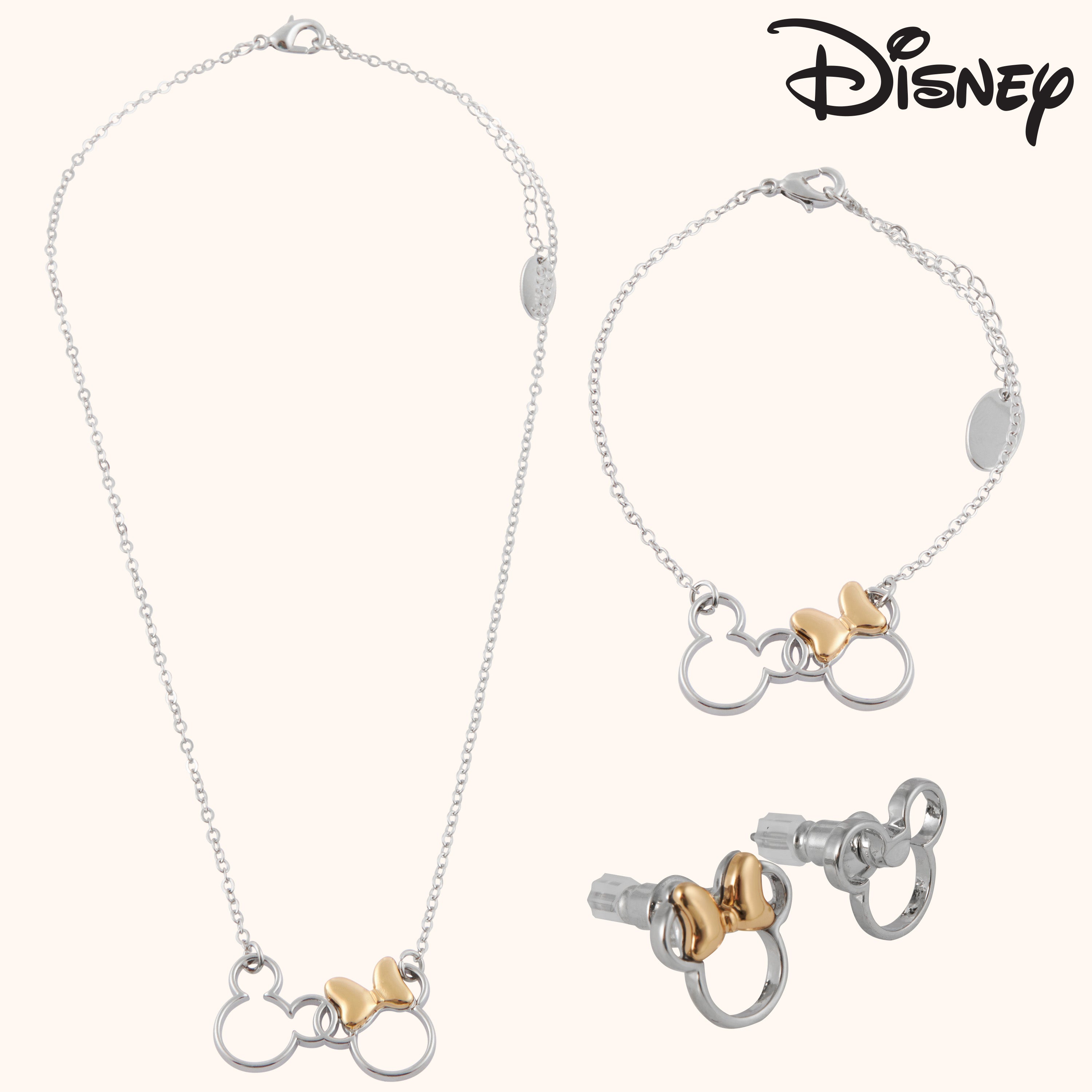 Disney Jewellery Set - Earrings, Bracelet & Necklace - Minnie/Mickey - Get Trend