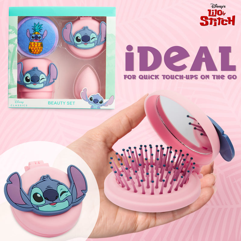 Disney Stitch Beauty Accessories Set with Beauty Sponge, Reusable Makeup Remover Pads & Travel Hairbrush - Stitch Gifts