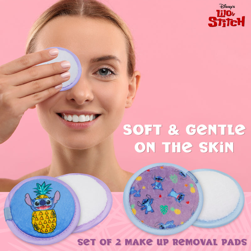 Disney Stitch Beauty Accessories Set with Beauty Sponge, Reusable Makeup Remover Pads & Travel Hairbrush - Stitch Gifts