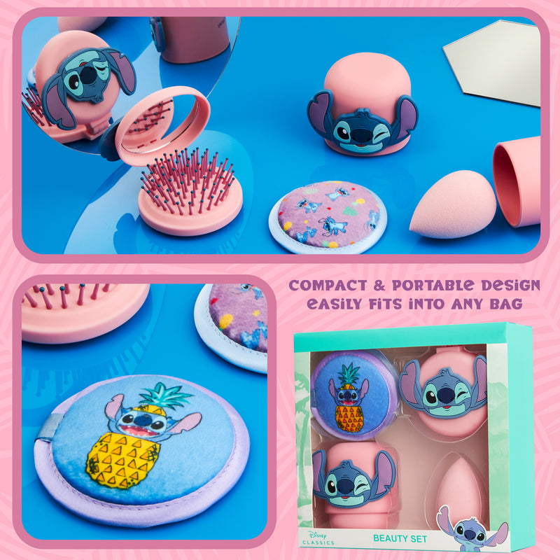 Disney Stitch Beauty Accessories Set with Beauty Sponge, Reusable Makeup Remover Pads & Travel Hairbrush - Stitch Gifts