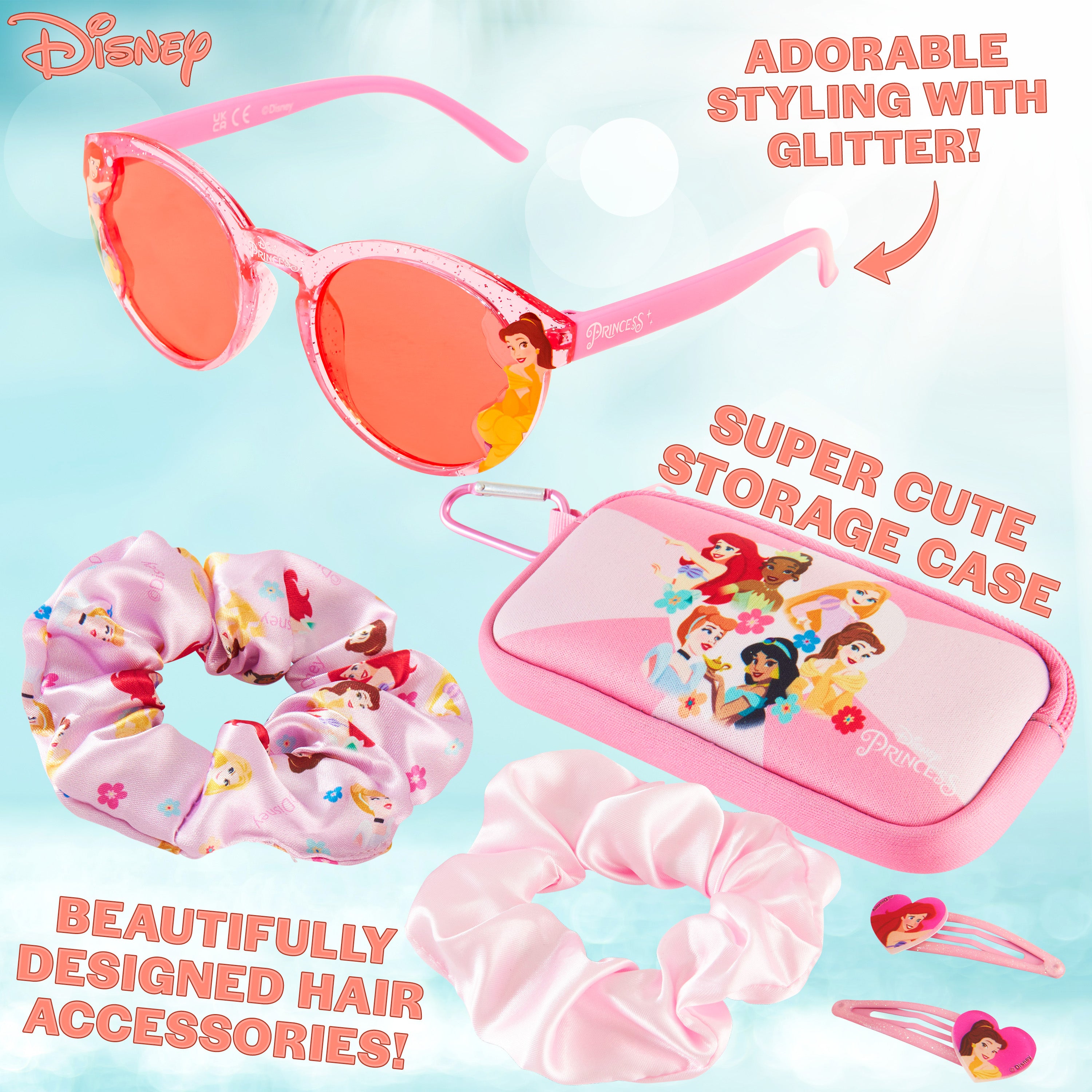 Disney Girls UV Protection Sunglasses, Case and Hair Accessories Set - Disney Princesses - Get Trend