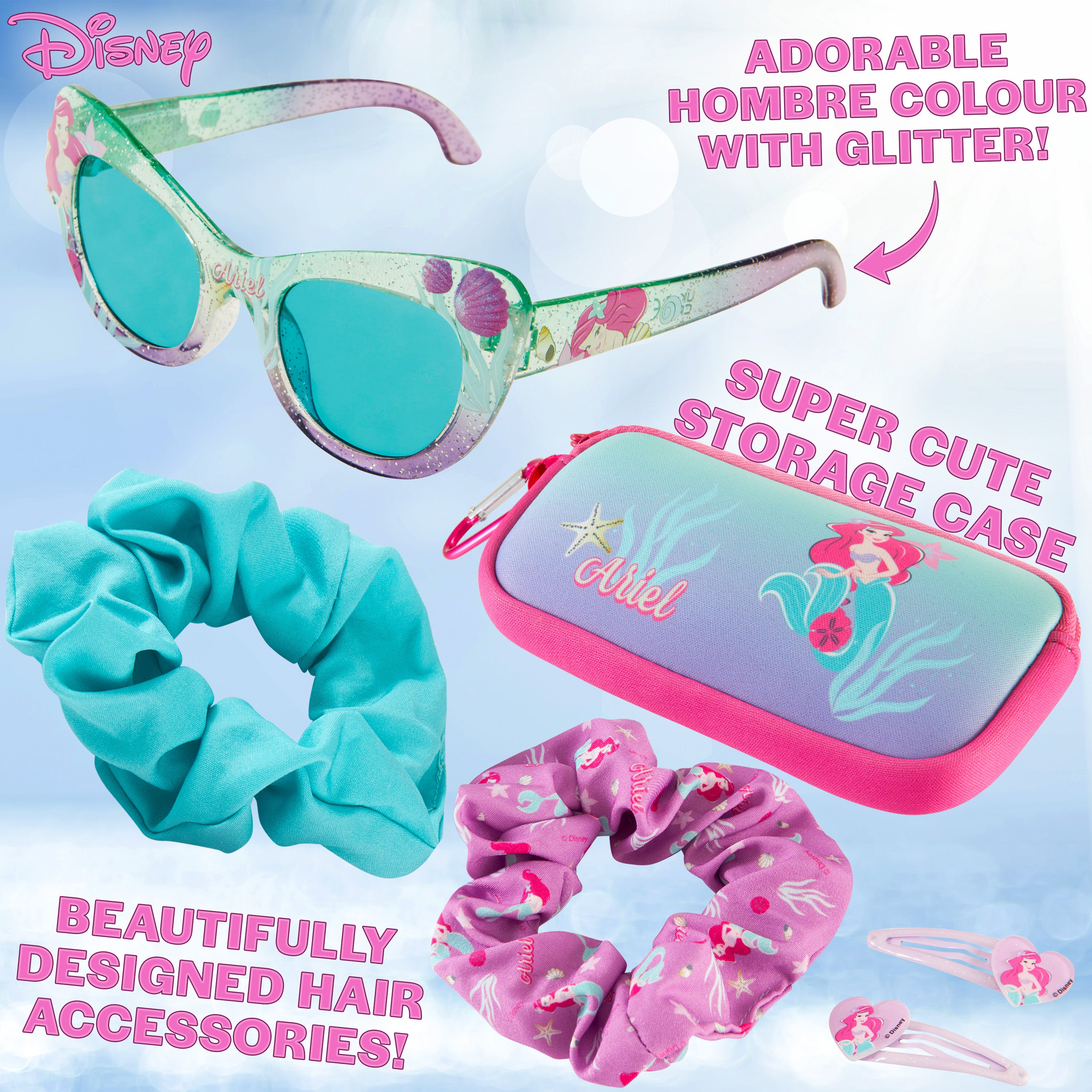 Disney Girls UV Protection Sunglasses, Case and Hair Accessories Set - ARIEL - Get Trend