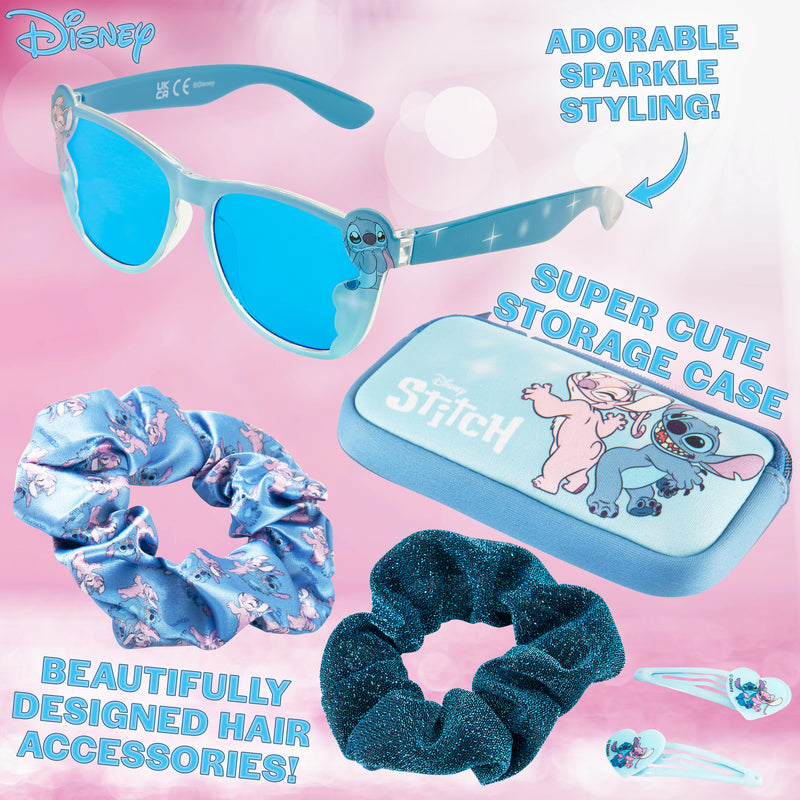 Disney Girls UV Protection Sunglasses, Case and Hair Accessories Set - Stitch & Angel - Get Trend