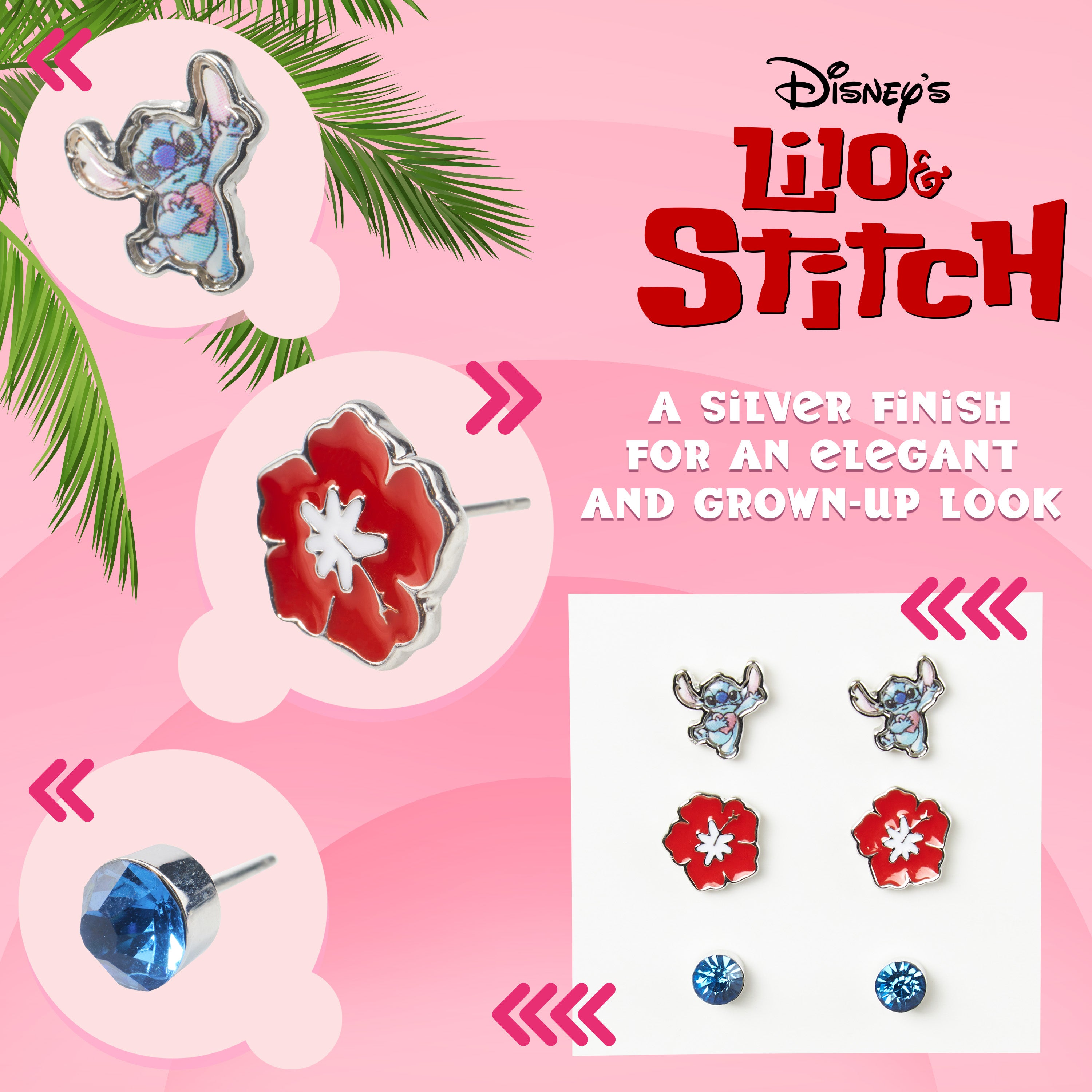 Disney Stitch Jewellery Sets for Girls - 3 Pairs of Stud Earrings - Get Trend