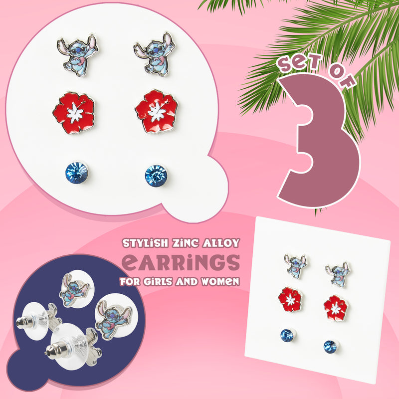 Disney Stitch Jewellery Sets for Girls - 3 Pairs of Stud Earrings - Get Trend