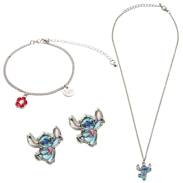 Disney Stitch Jewellery Sets for Girls - Necklace Bracelet and Earrings Set