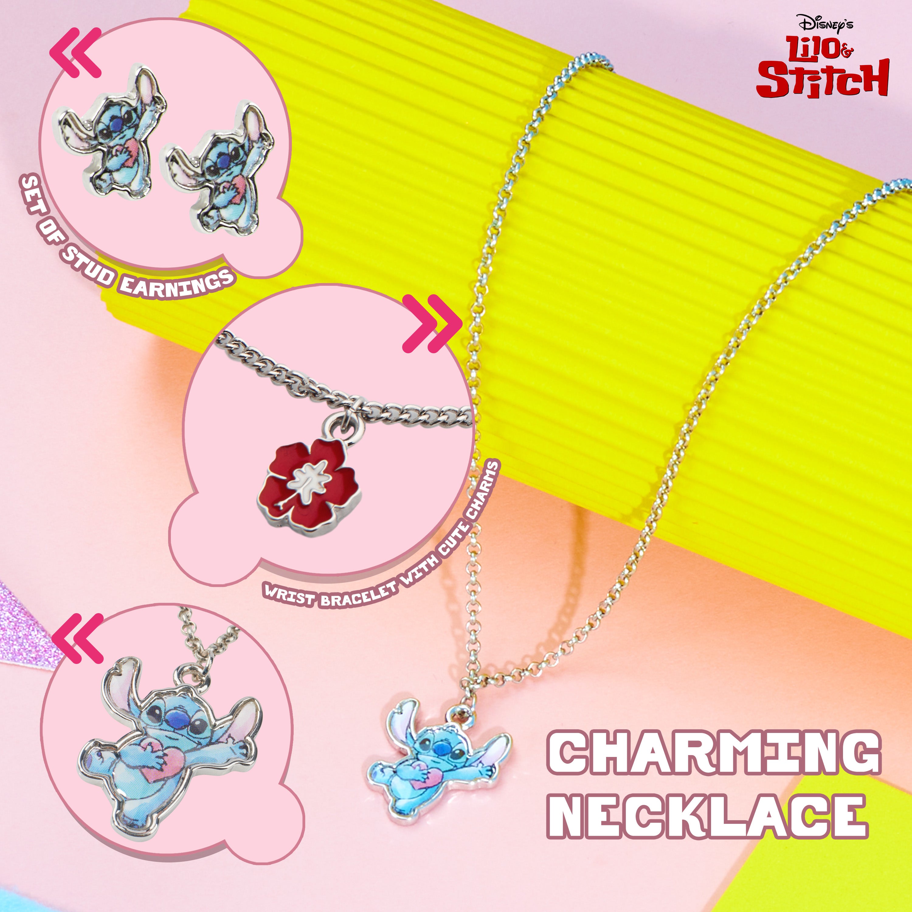 Disney Stitch Jewellery Sets for Girls - Necklace Bracelet and Earrings Set - Get Trend