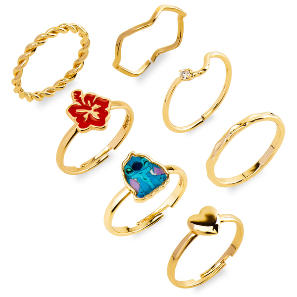 Disney Girls Rings, Adjustable Gold Rings Pack of 7 - Girls Gifts